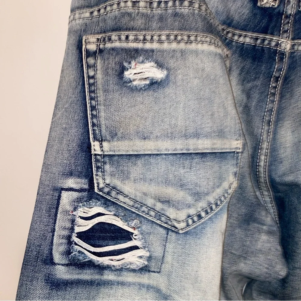 Smoke Rise Vintage Denim Jeans Mens 38X32 Distressed Moto Biker Zippers Y2K